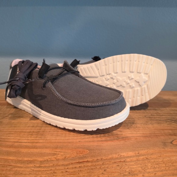 Hey Dude Shoes - Hey Dude Womens Wendy Chambray Loafers Grey Canvas Slip On Casual Shoes Size 10